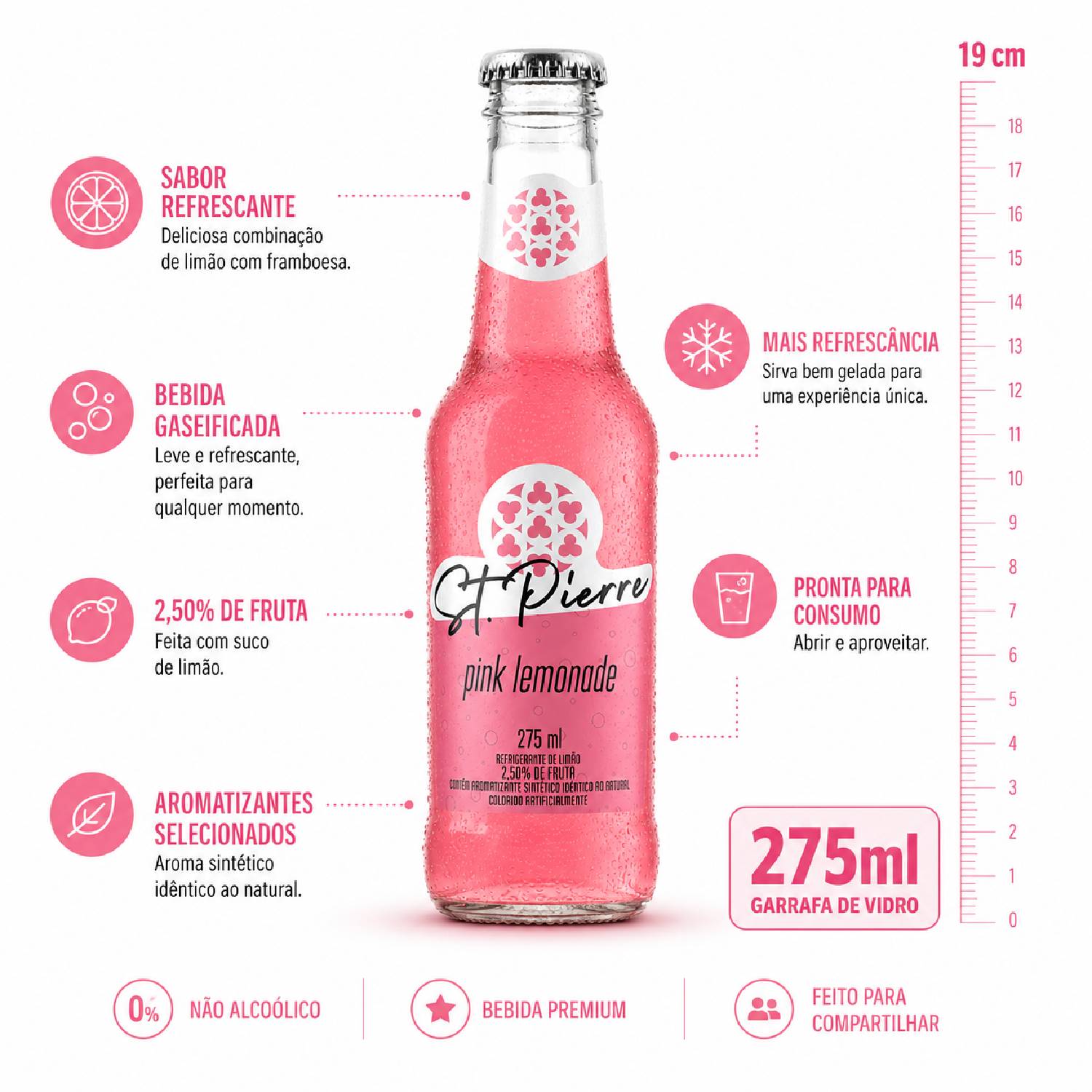 Kit 12 Refrigerante Pink Lemonade ST PIERRE L Neck 275ml foto 7