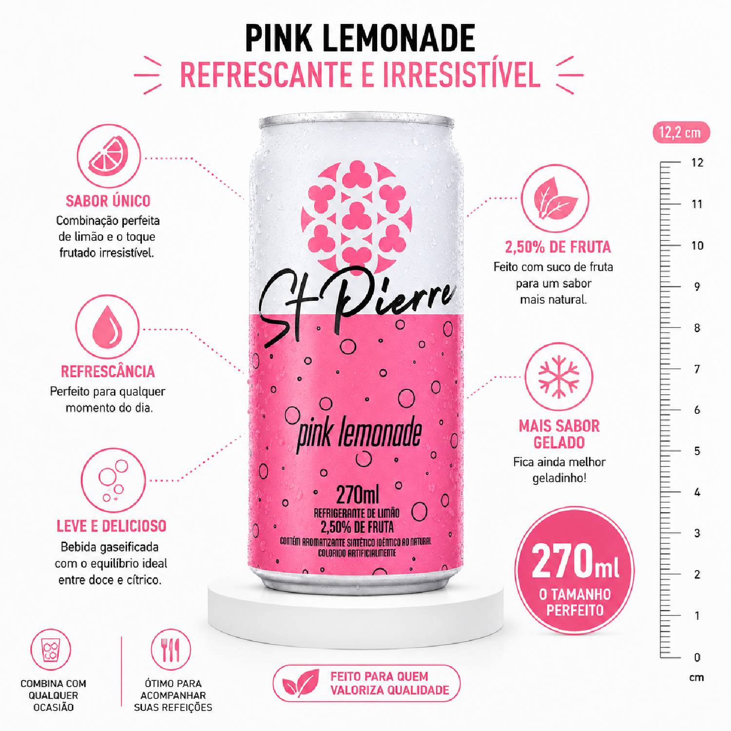 Kit 12 Refrigerante Pink Lemonade St PIERRE Lata 270ml foto 7