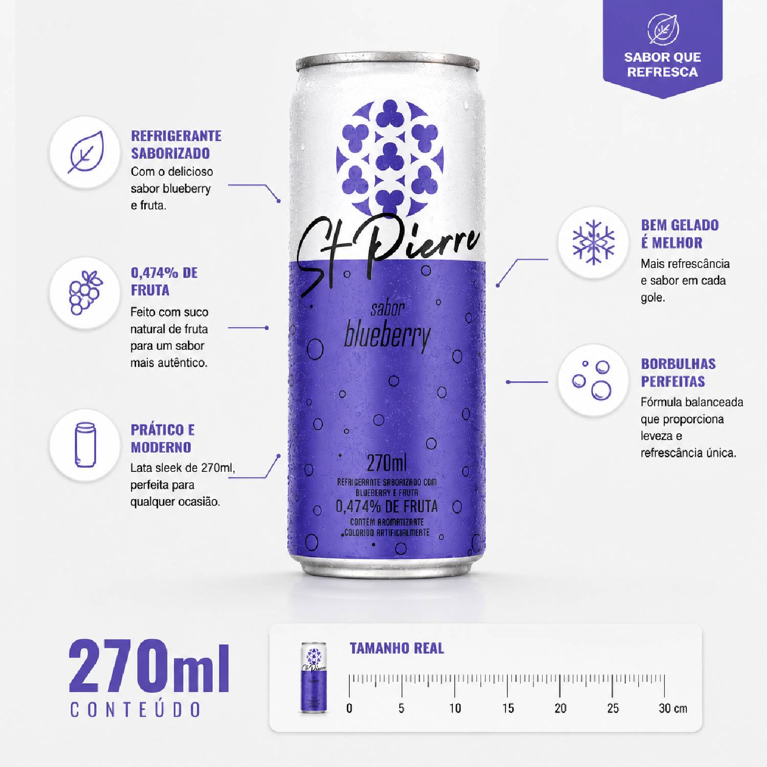 Kit 6 Refrigerante de Fruta ST PIERRE Blueberry 270ml foto 6