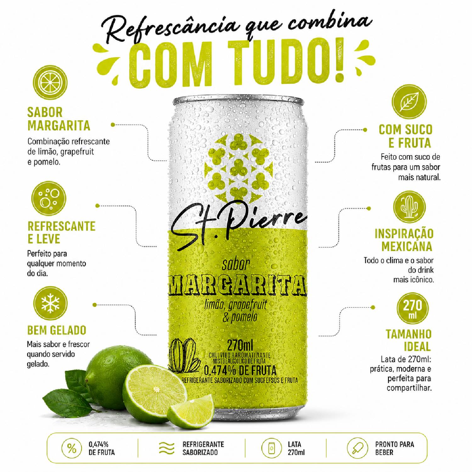 Kit 5 Refrigerante Margarita p/ Drinks ST PIERRE 270ml foto 6