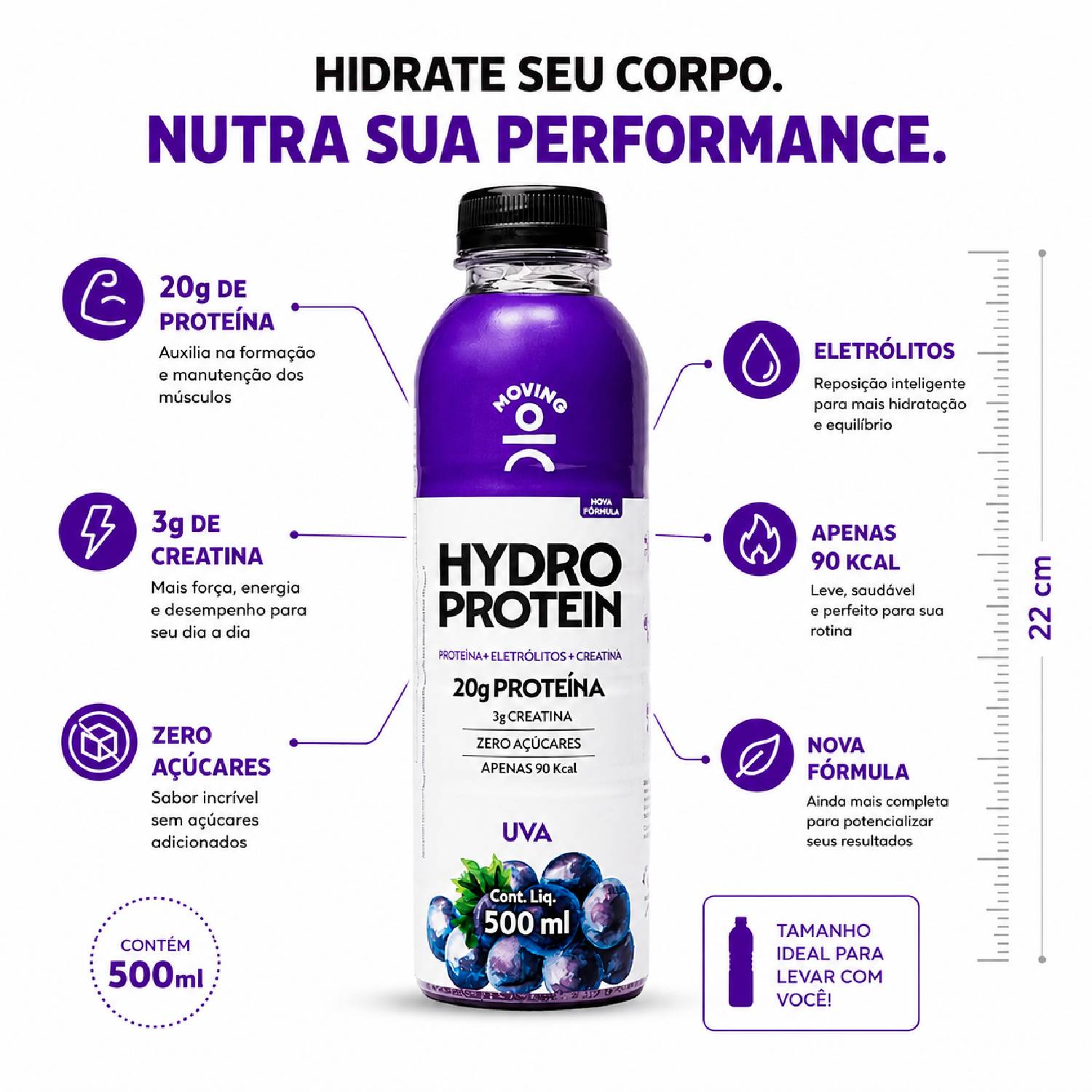 Kit 4 Bebida MOVING Hydro Protein 20g Uva Zero 500ml foto 6
