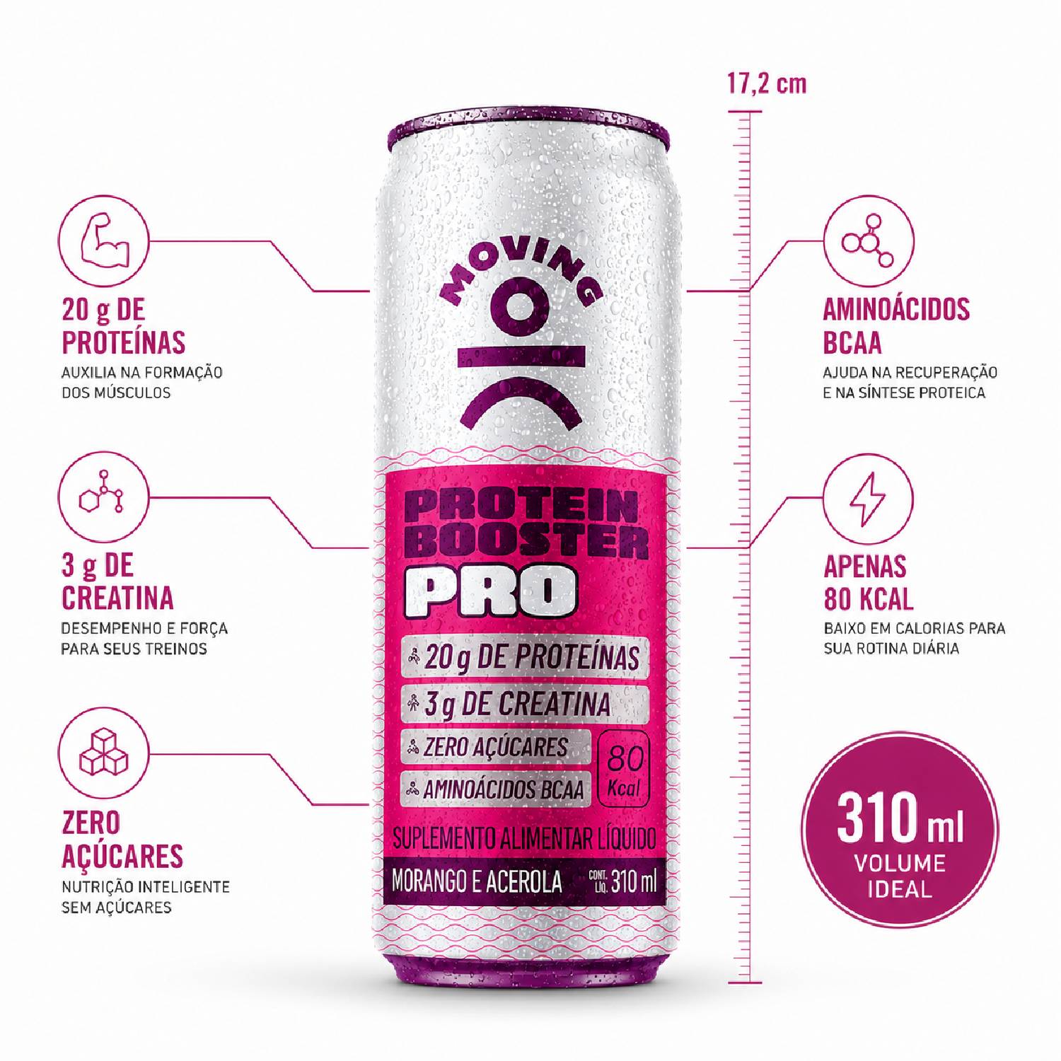 Kit 12 Bebida Protein Booster MOVING Morango e Acerola 310ml foto 7