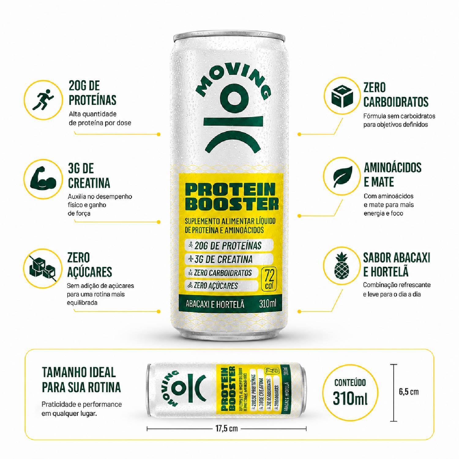 Kit 5 Bebida Protein Booster MOVING Abacaxi & Hortelã 310ml foto 6