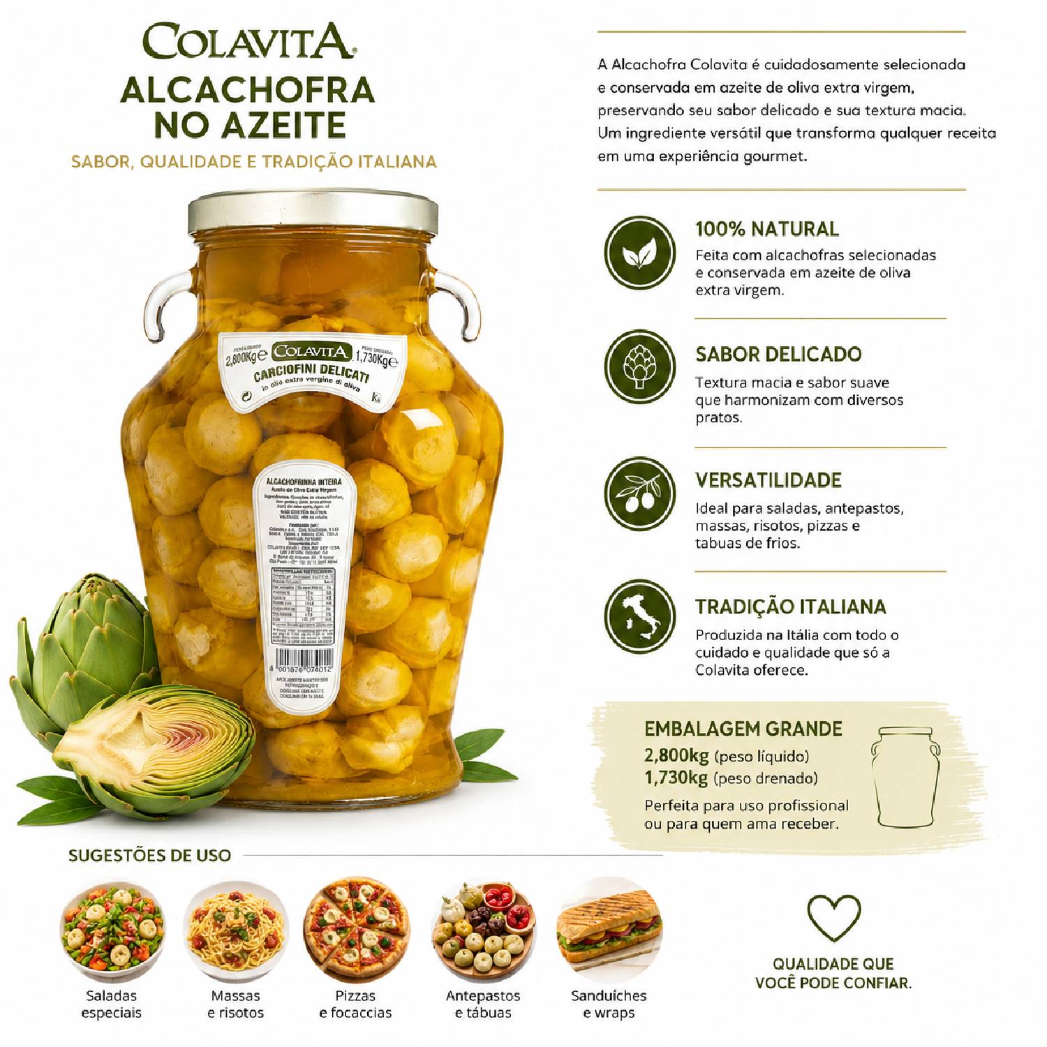 Alcachofrinha Inteira COLAVITA no Azeite 2800g foto 7