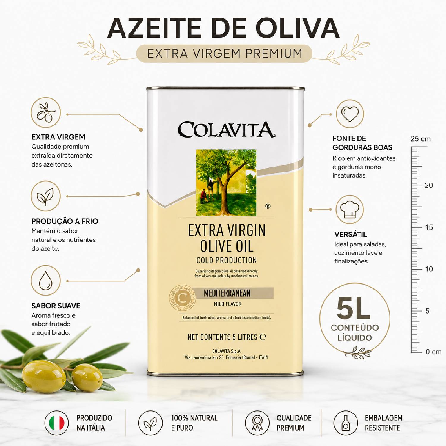 Azeite Extra Virgem de Oliva Mediterrâneo COLAVITA 5 Litros foto 7