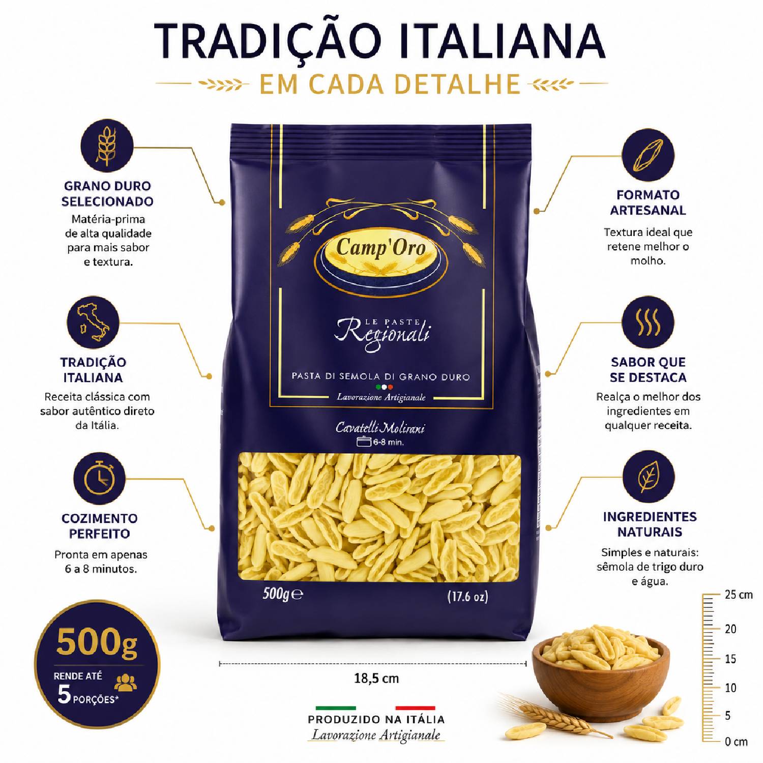 Kit 2 Macarrão Cavatelli Molisani Grano Duro CAMP'ORO 500g foto 7