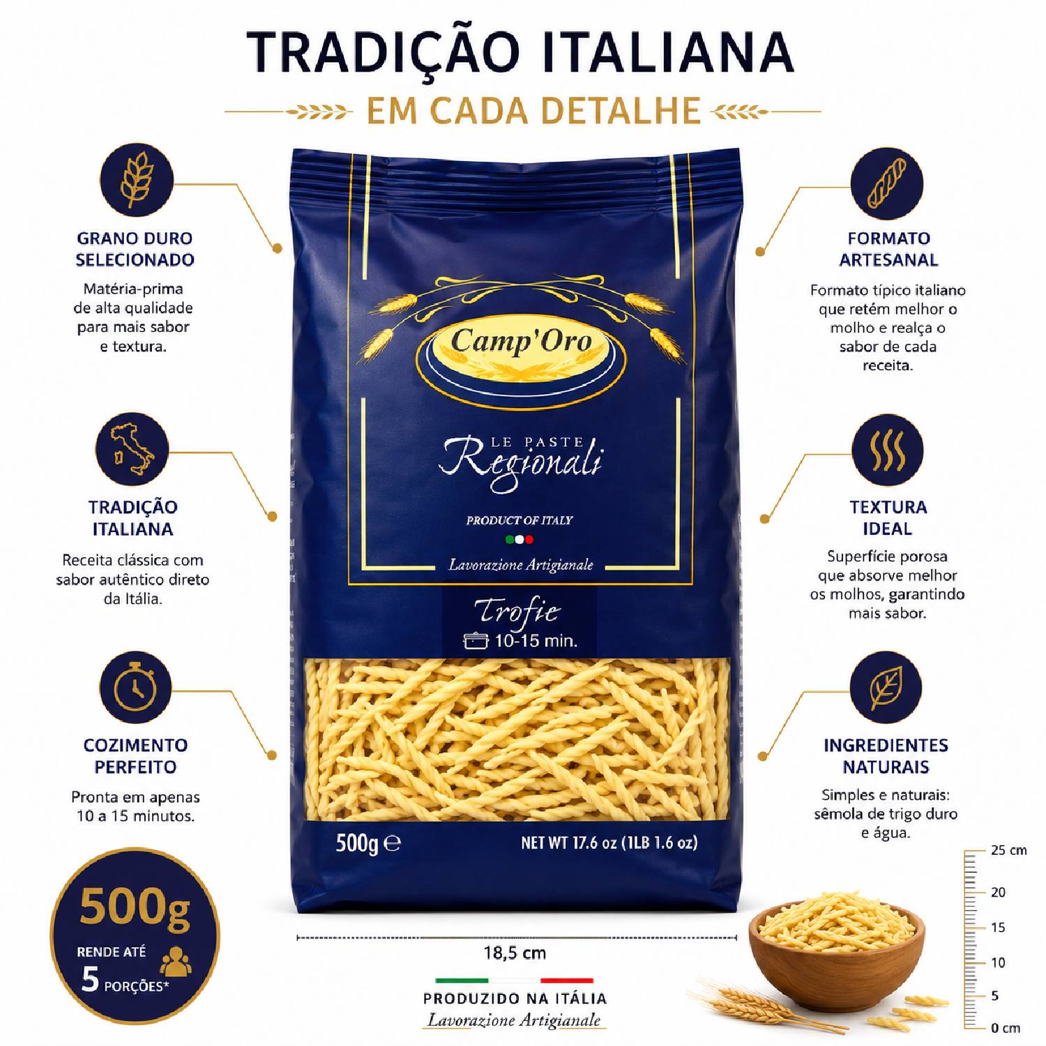 kit 2 Massa Premium Trofie Grano Duro CAMP'ORO 500g foto 7