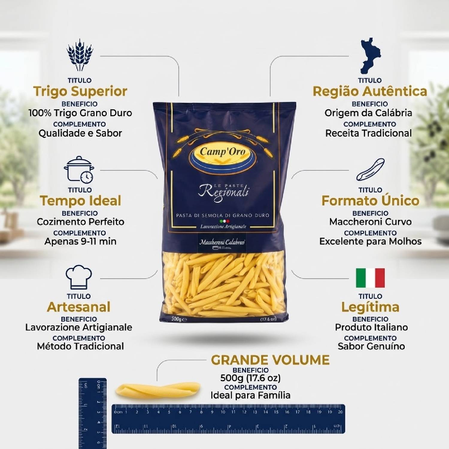 Kit 2 Massa Premium Maccheroni Calabresi CAMP'ORO 500g foto 7