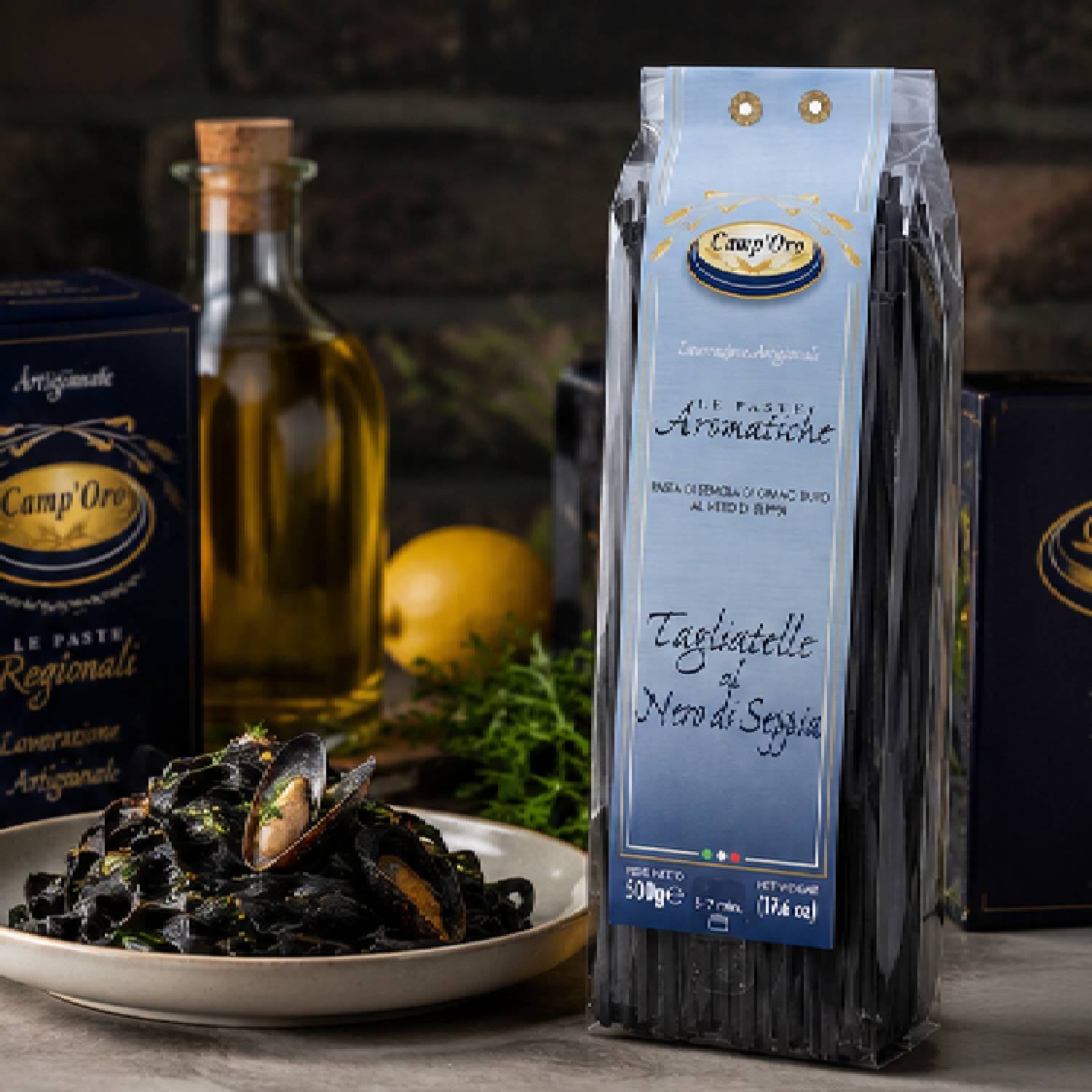 Kit 2 Massa Premium Tagliatelle Nero di Sepia CAMP'ORO 500g foto 3