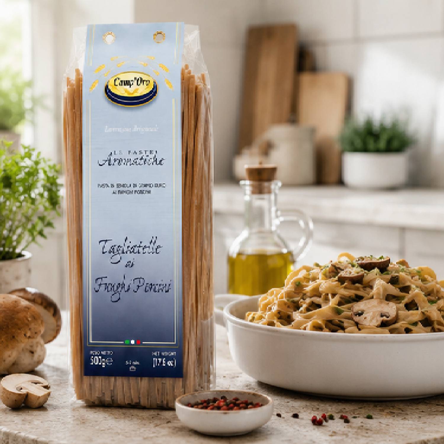 Kit 6 Massa Premium Tagliatelle Funghi Porcine CAMP'ORO 500g foto 2