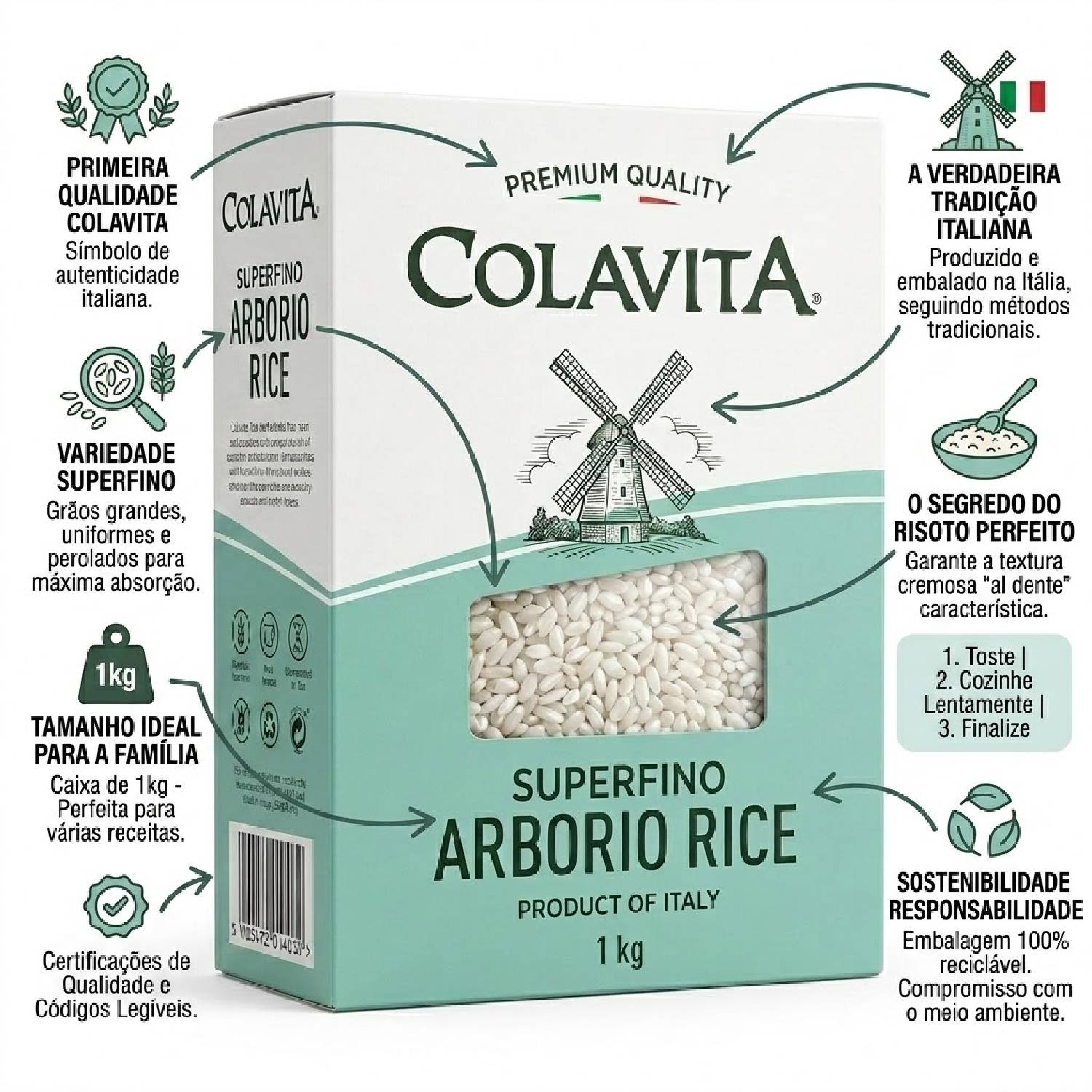 kit 2 Arroz Arborio Superfino Italiano COLAVITA 1 Kg foto 8
