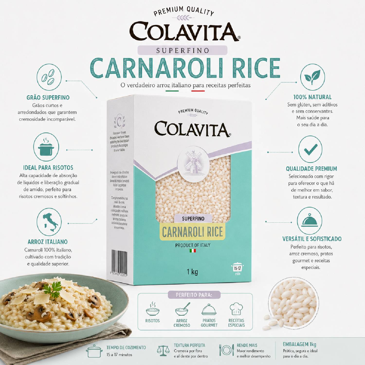 kit 2 Arroz Carnaroli Superfino Italiano COLAVITA 1 Kg foto 6