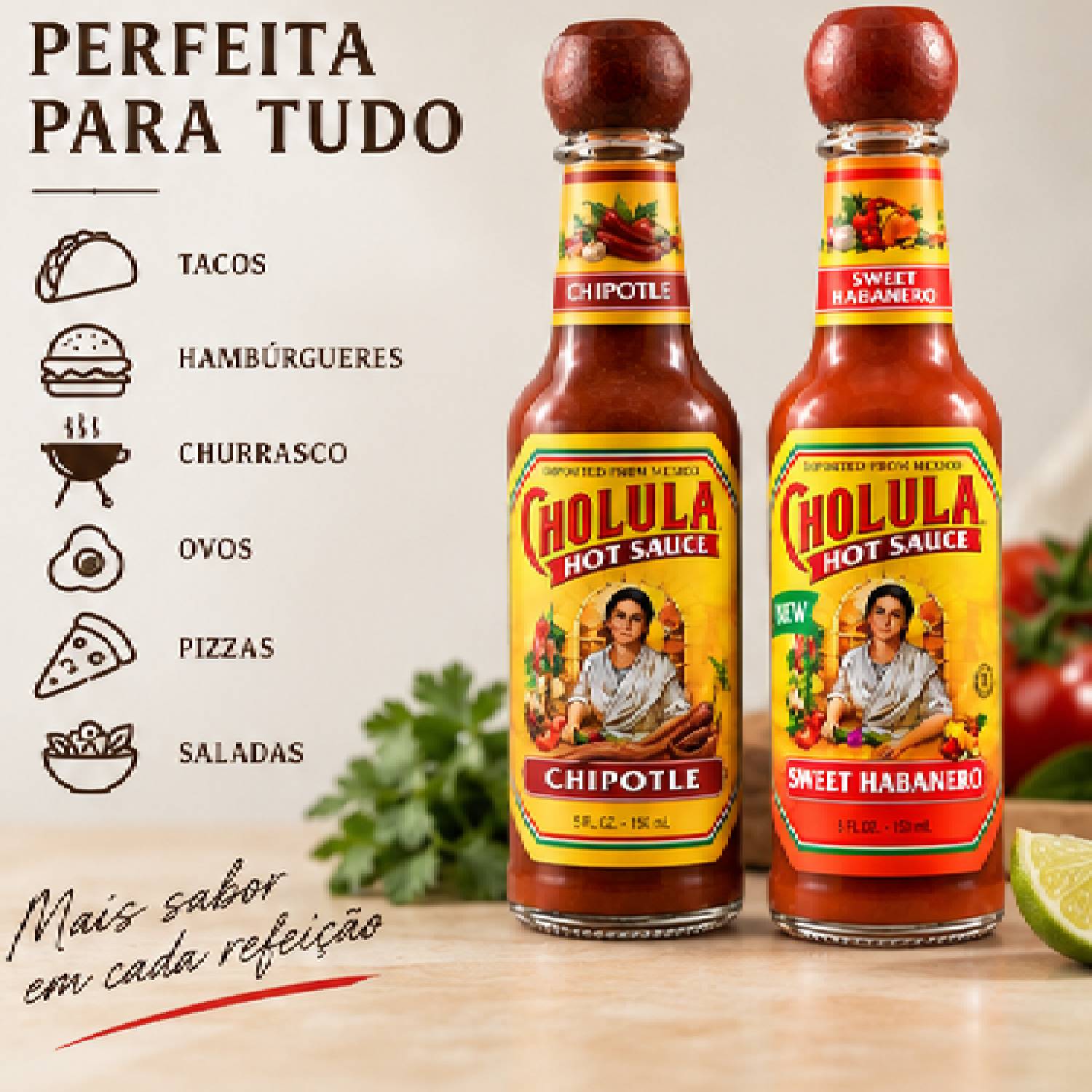 Kit Misto 2 Molho Pimenta Habanero e Chipotle CHOLULA 150ml foto 3