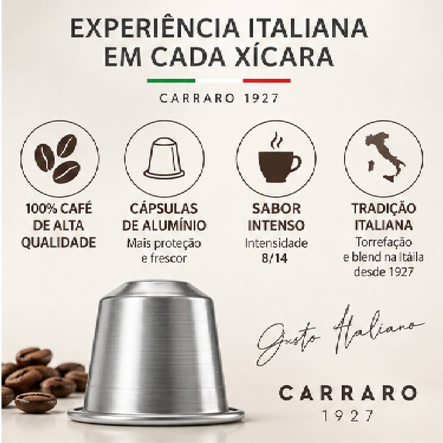 Café Cápsula Carraro Alumínio Intensidade 8/14 10un 55g foto 8