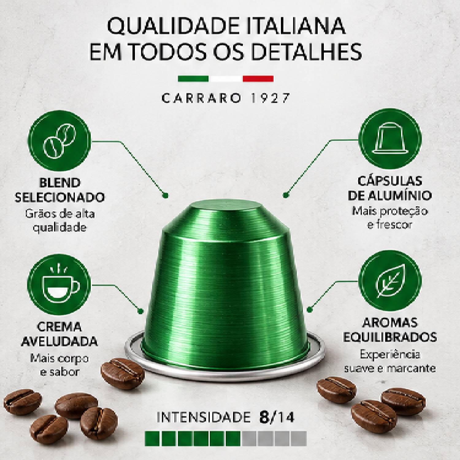 Café Cápsula Carraro Gran Crema Intensidade 9/14 10un 55g foto 4