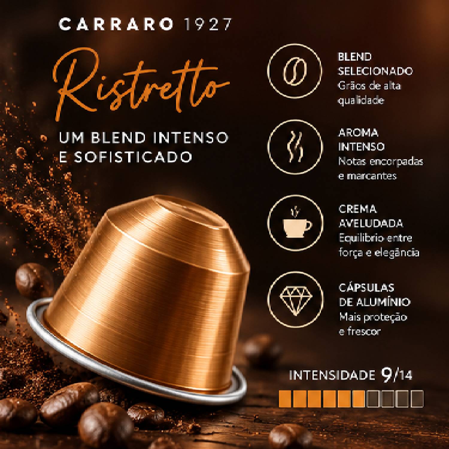 Café Cápsula Carraro Ristretto Intensidade 9/14 10un 55g foto 4