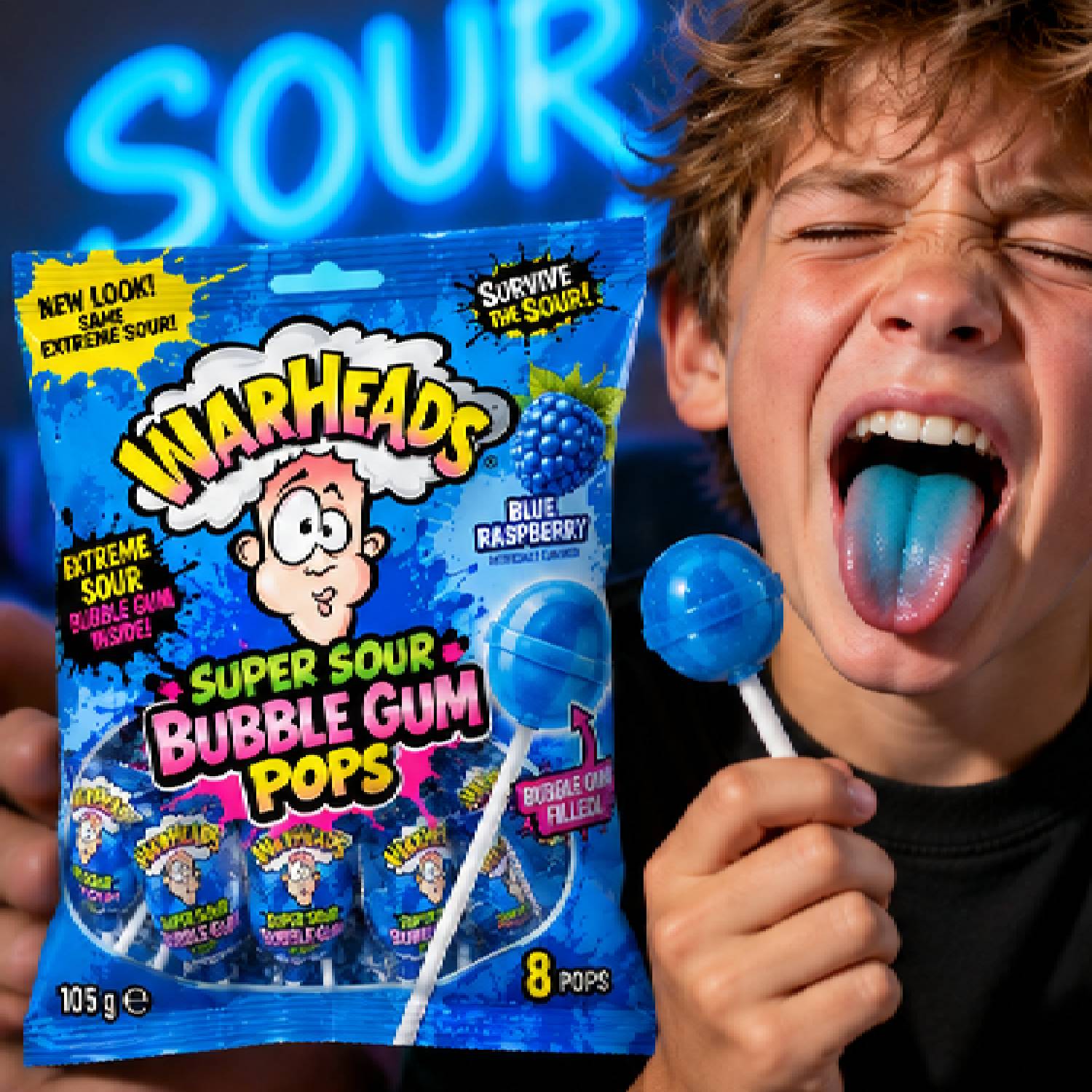 Pirulito Warheads Super Sour Blue Raspberry 105g foto 3