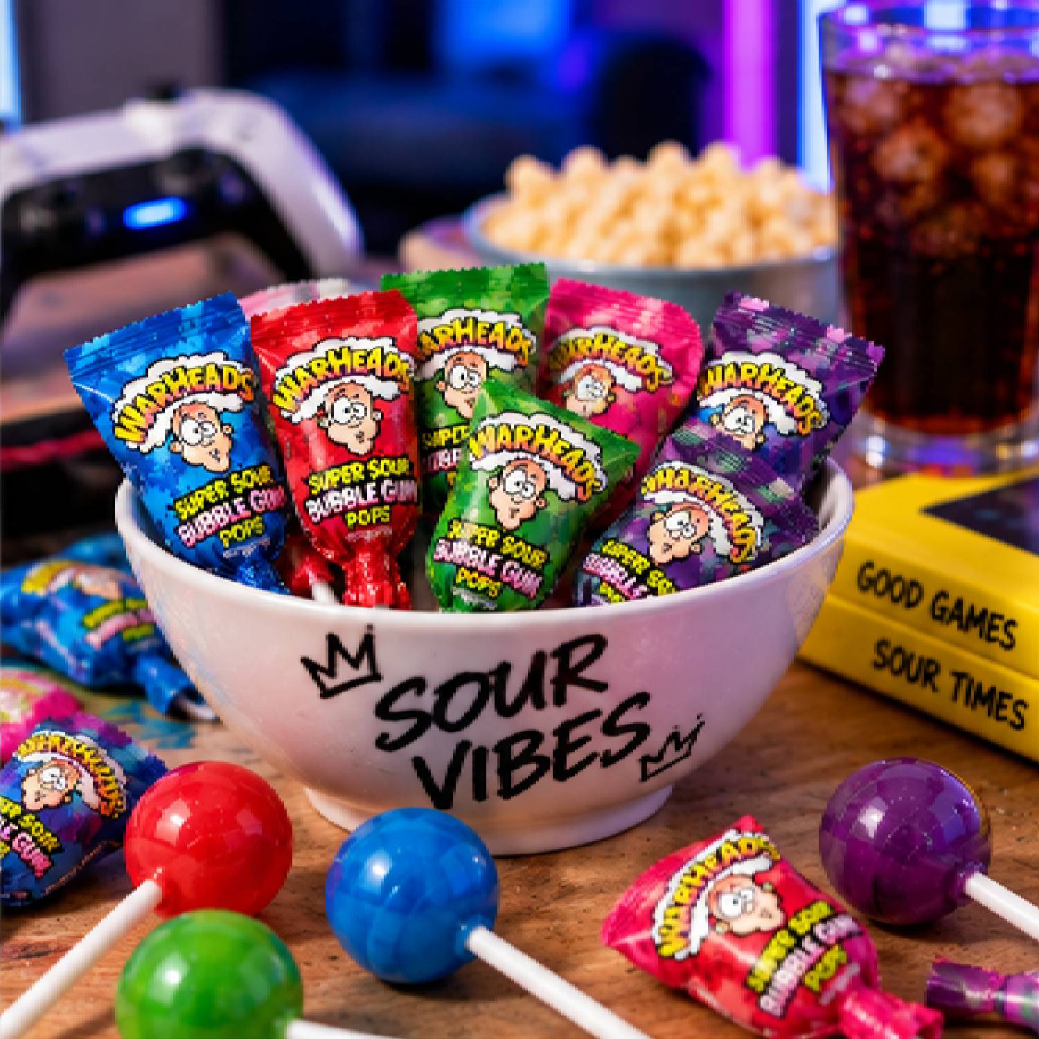 Warheads Super Sour Bubble Gum Pops Mix Original 105g foto 4