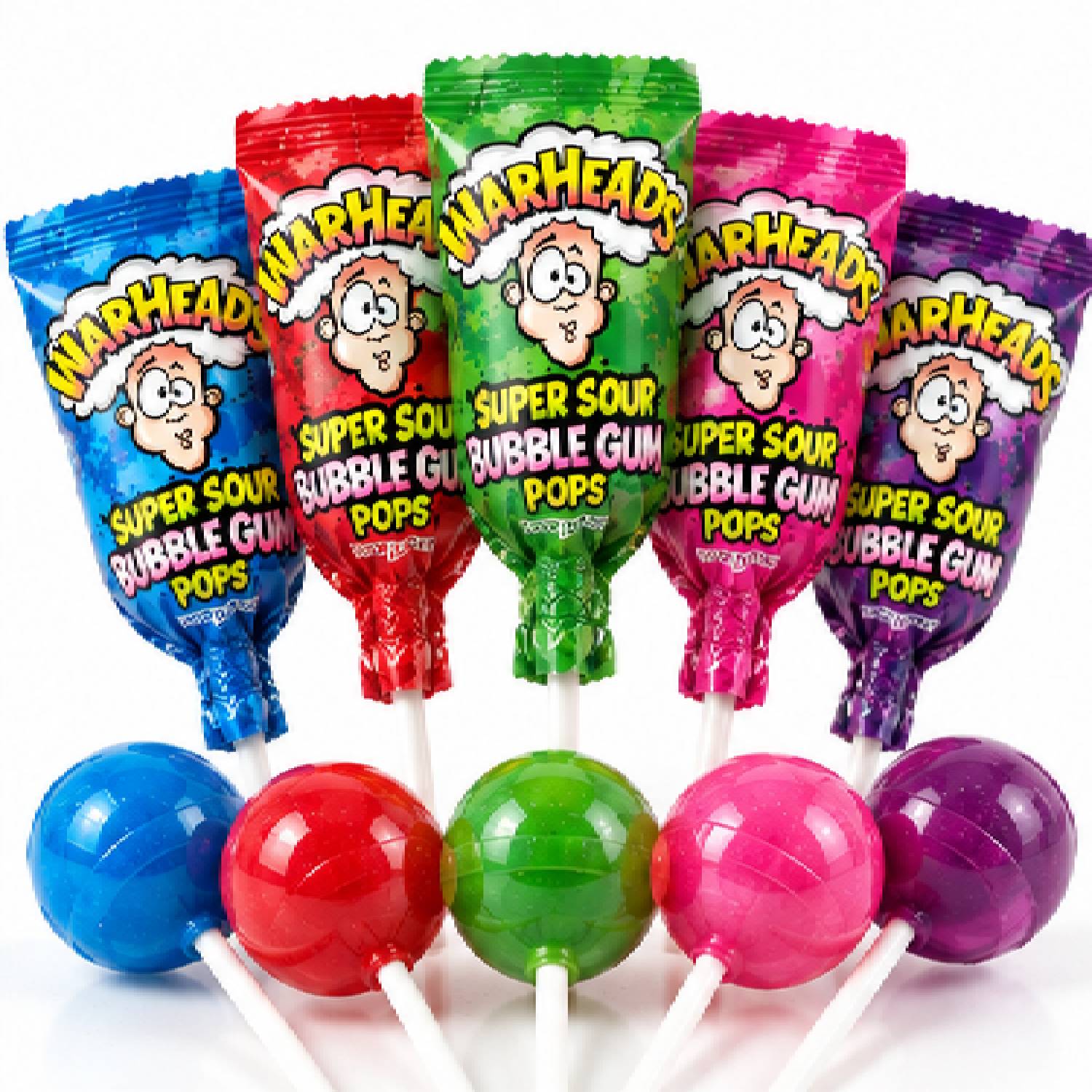 Warheads Super Sour Bubble Gum Pops Mix Original 105g foto 8