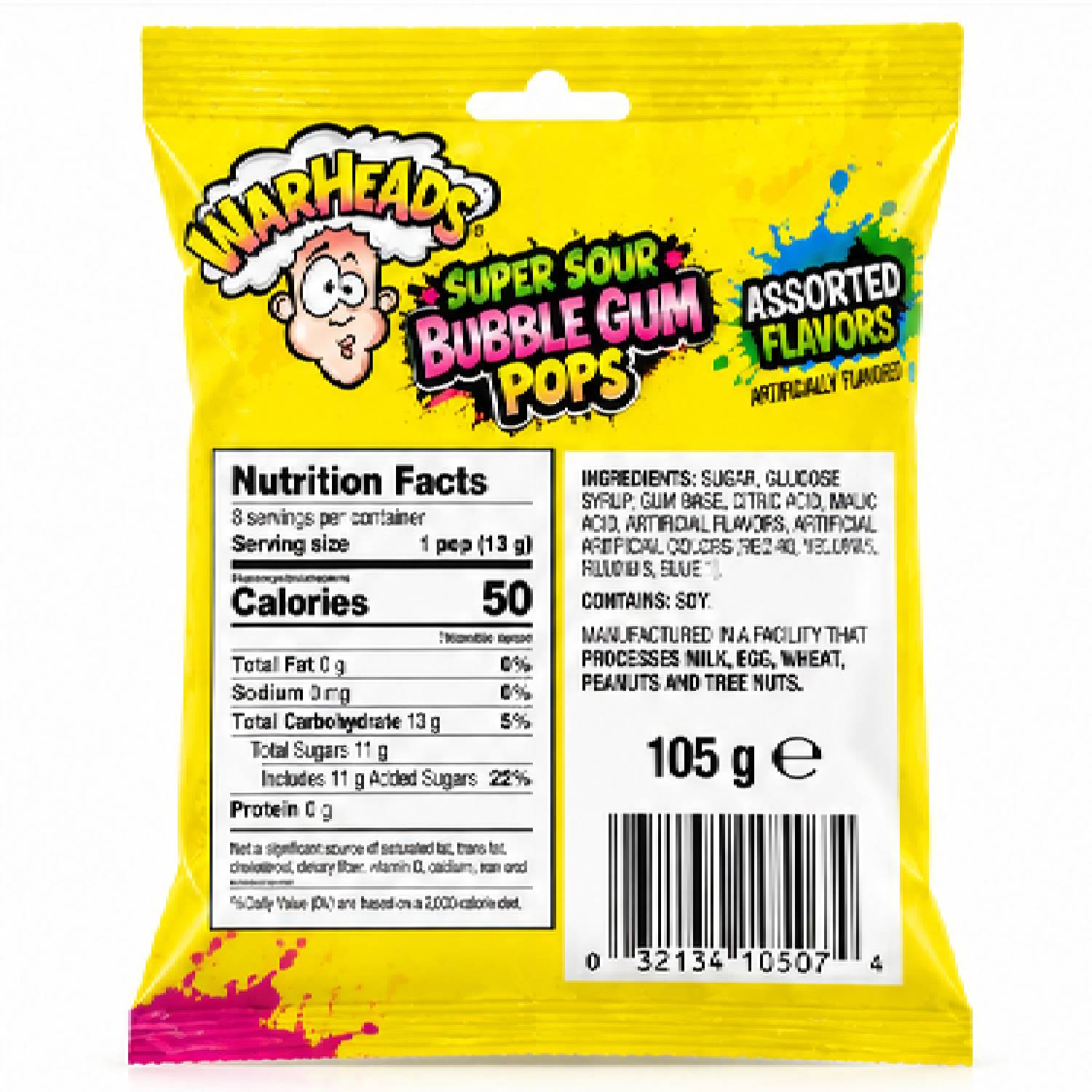Warheads Super Sour Bubble Gum Pops Mix Original 105g foto 9