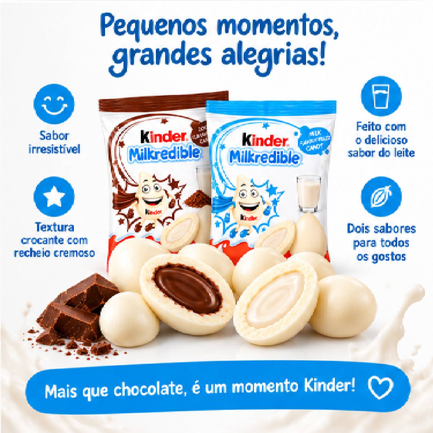 Kit 2  Kinder Milkredible Recheio de Leite e Chocolate 46,8g foto 4