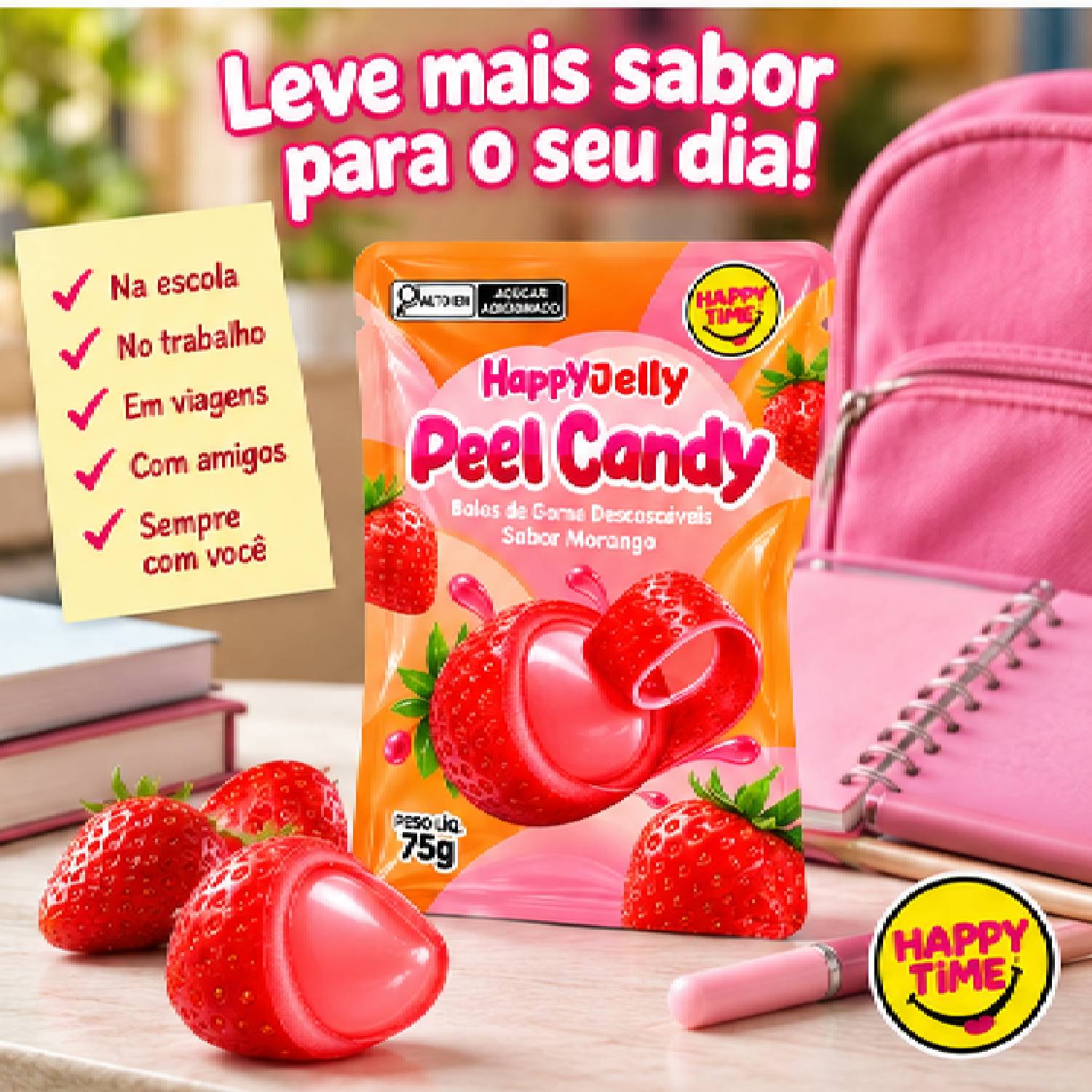Bala Peel Candy Morango 75g (Bala Descascável de Morango) foto 3