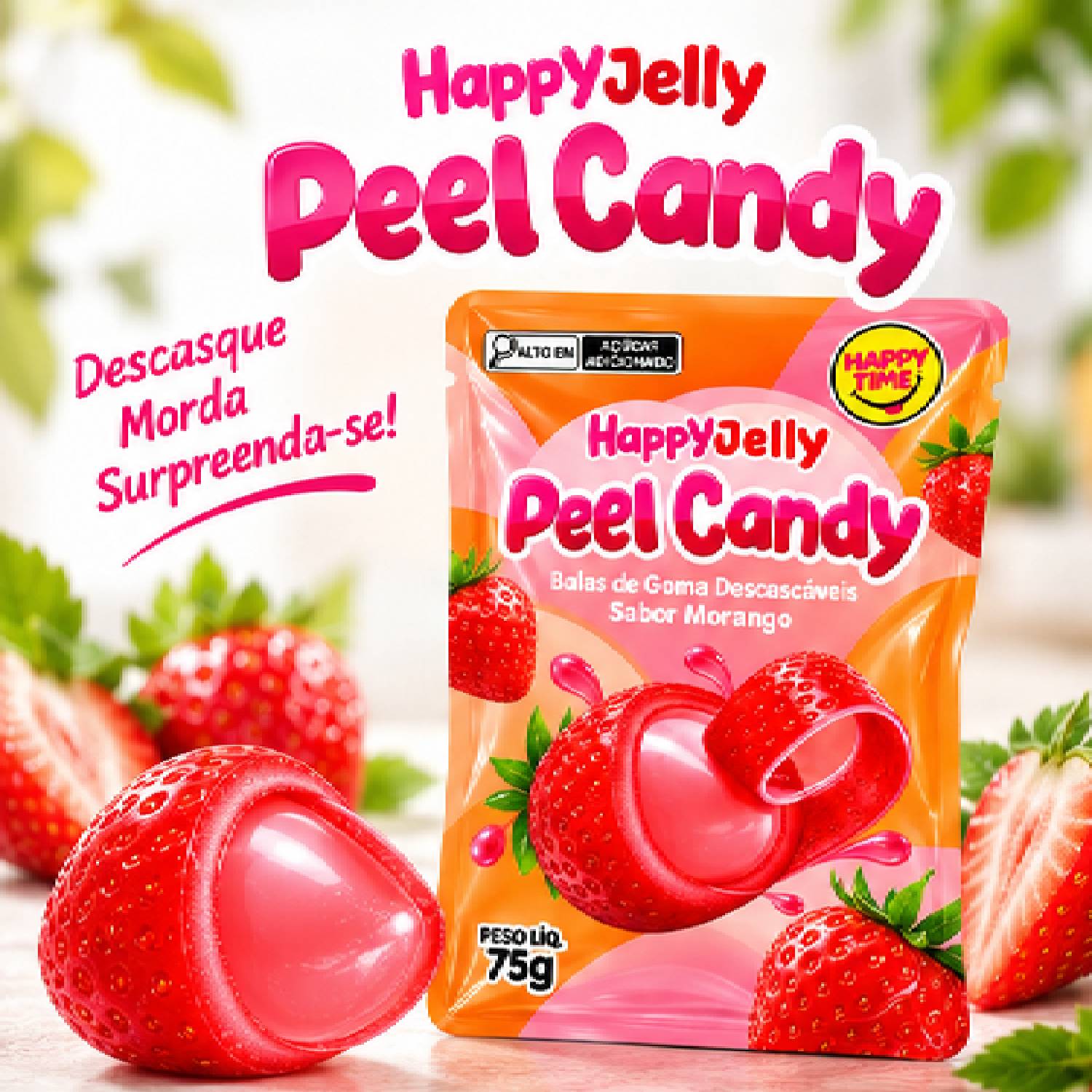 Bala Peel Candy Morango 75g (Bala Descascável de Morango) foto 6