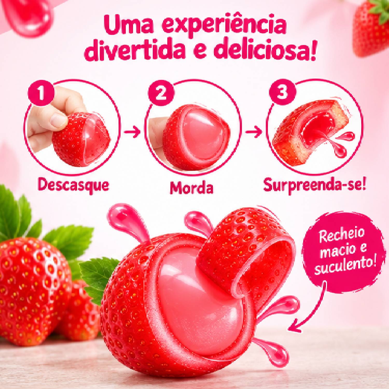 Kit 6 Bala Peel Candy Morango 75g (Bala Descascável Morango) foto 4