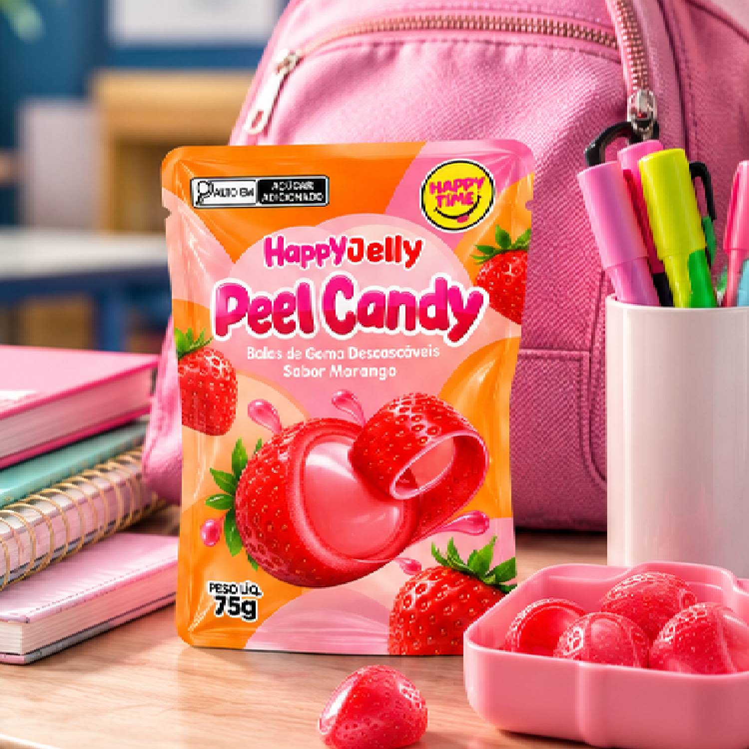Kit 6 Bala Peel Candy Morango 75g (Bala Descascável Morango) foto 7