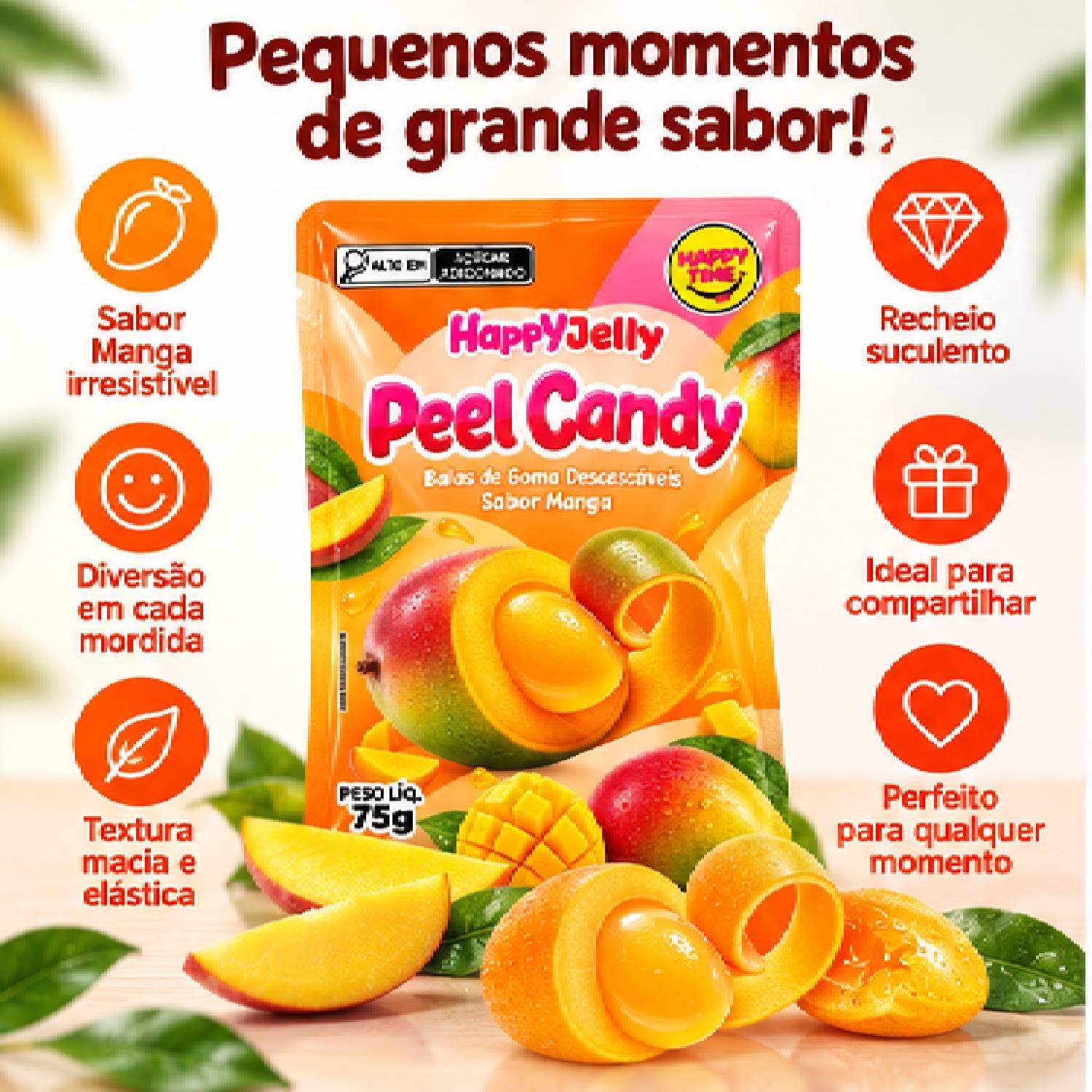 Bala Peel Candy Manga 75g (Bala Descascável de Manga) foto 2