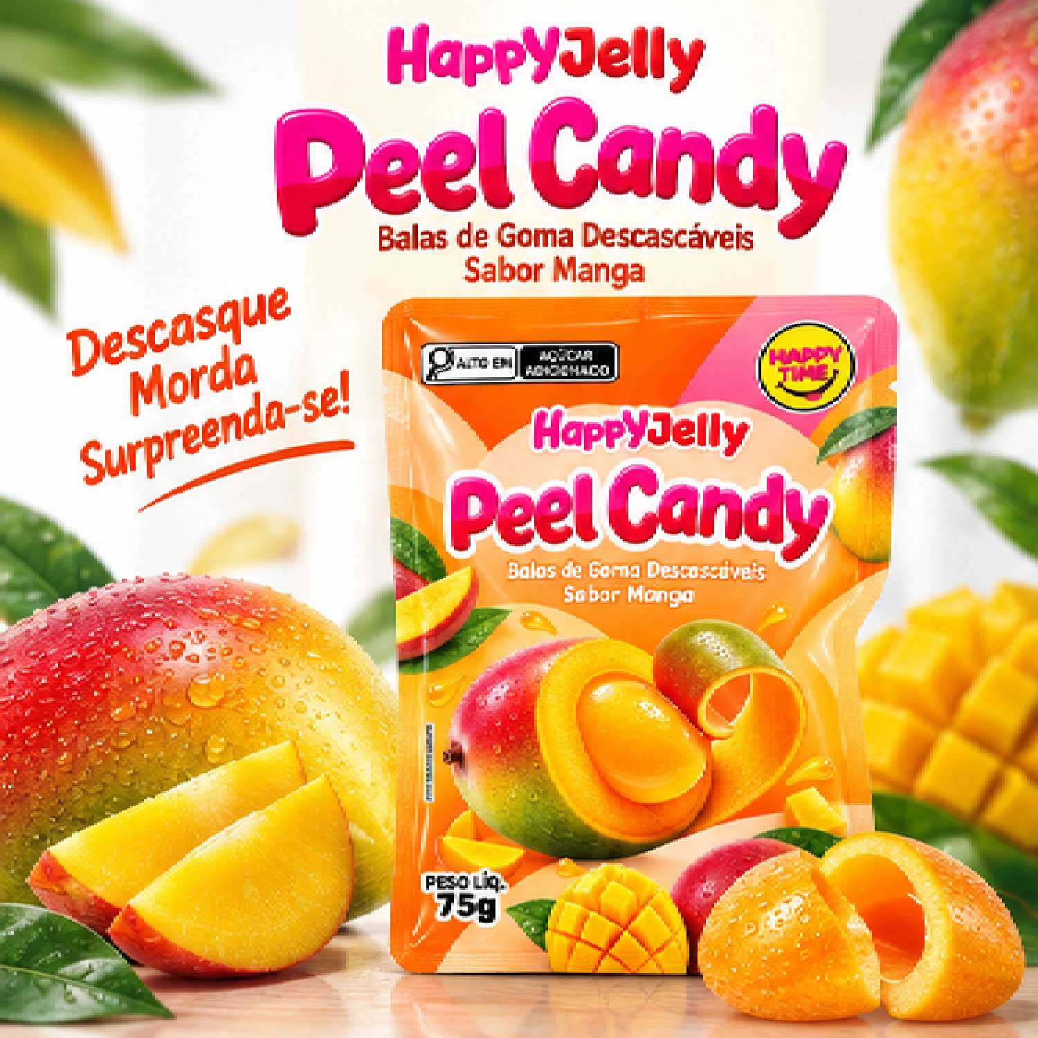 Bala Peel Candy Manga 75g (Bala Descascável de Manga) foto 4
