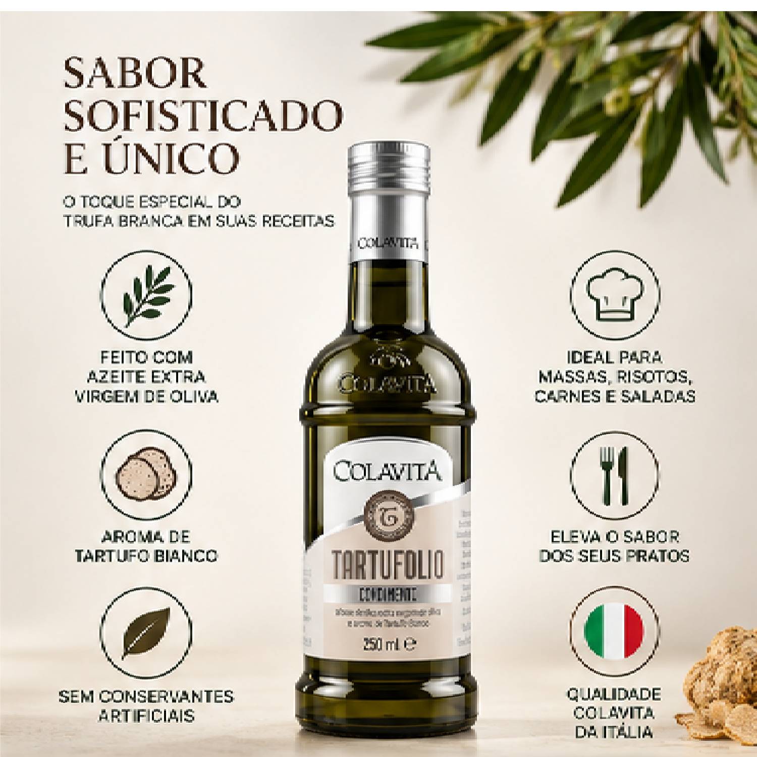 Azeite Extra Virgem com Trufas Colavita Truffolio 250ml foto 3