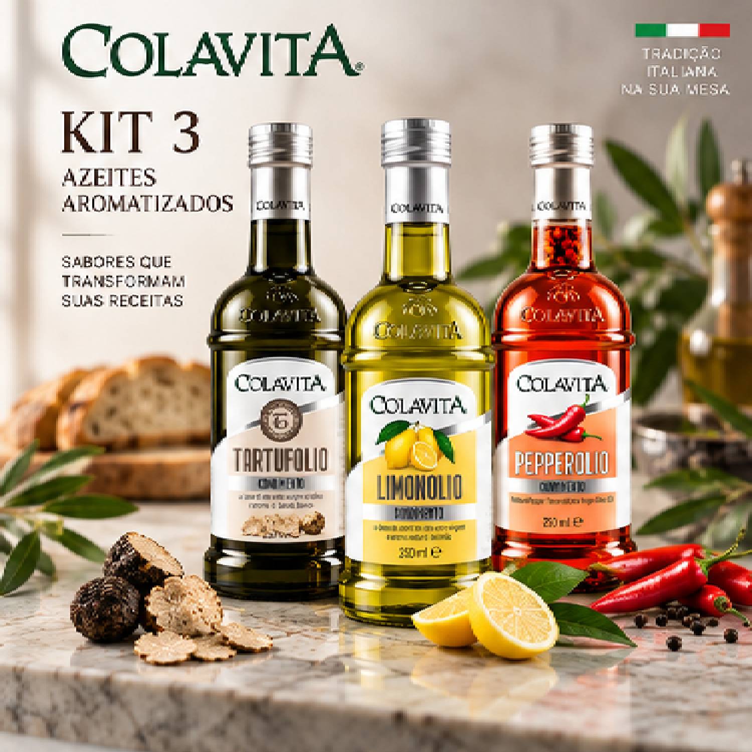 Kit 3 Azeite Colavita Truffolio, Limonolio, Pepperolio 250ml foto 7