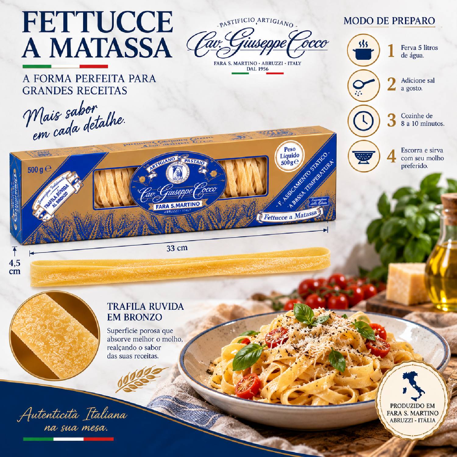 Massa Fettucce Antica Giuseppe Cocco Italiana 500g foto 2