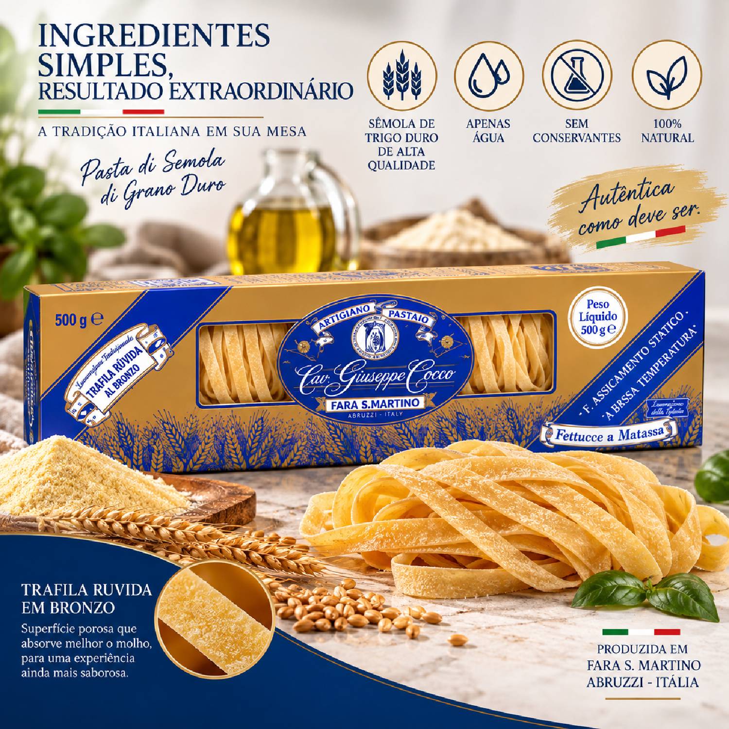 Kit 3 Massa Fettucce Antica Giuseppe Cocco Italiana 500g foto 6