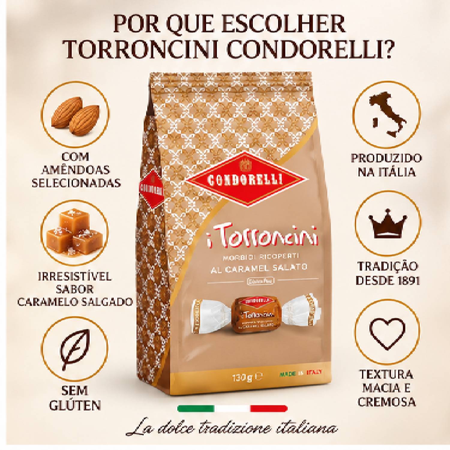 Torroncini Condorelli Caramelo Salgado Italiano 130g foto 6