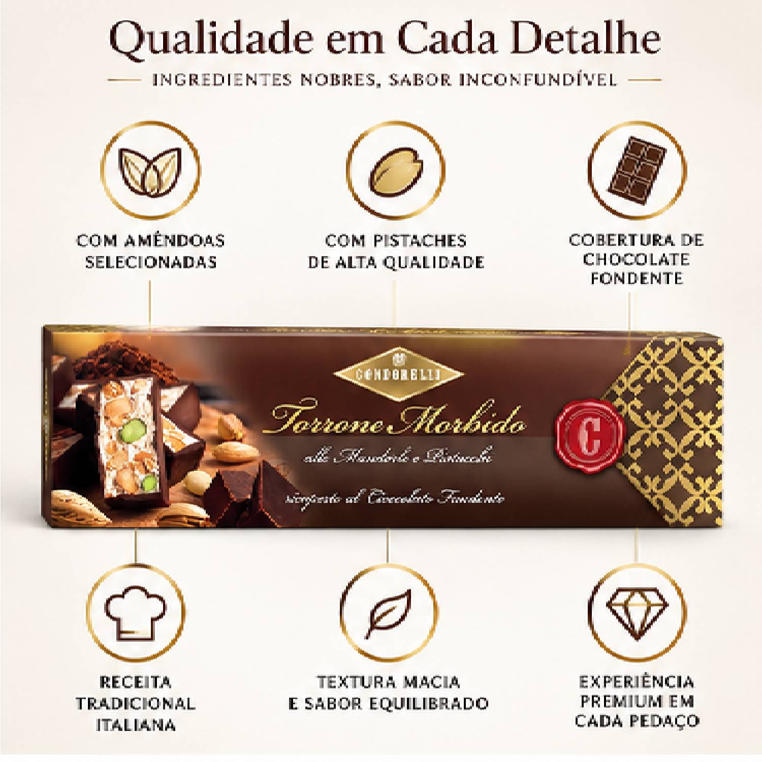 Torrone Condorelli Amêndoas Pistache Chocolate 100g foto 6