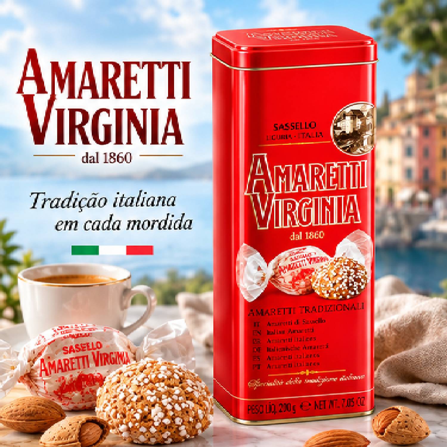 Biscoitos Italianos Amaretti Croccanti Virginia Lata 200g foto 2