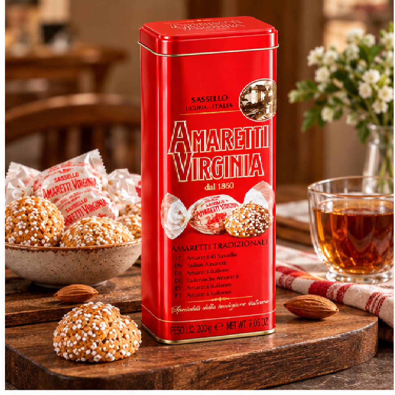 Biscoitos Italianos Amaretti Croccanti Virginia Lata 200g foto 3