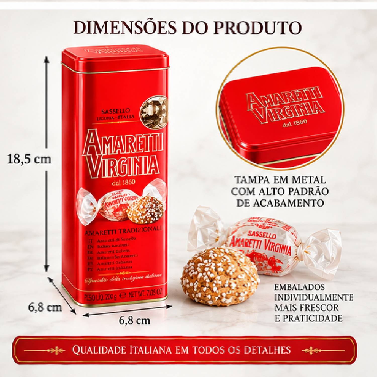 Biscoitos Italianos Amaretti Croccanti Virginia Lata 200g foto 4