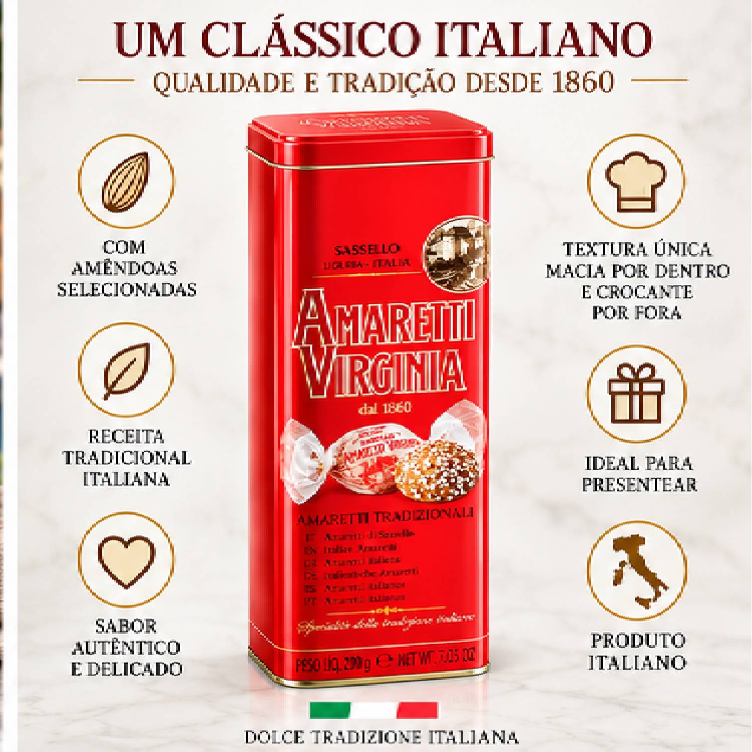 Biscoitos Italianos Amaretti Croccanti Virginia Lata 200g foto 6