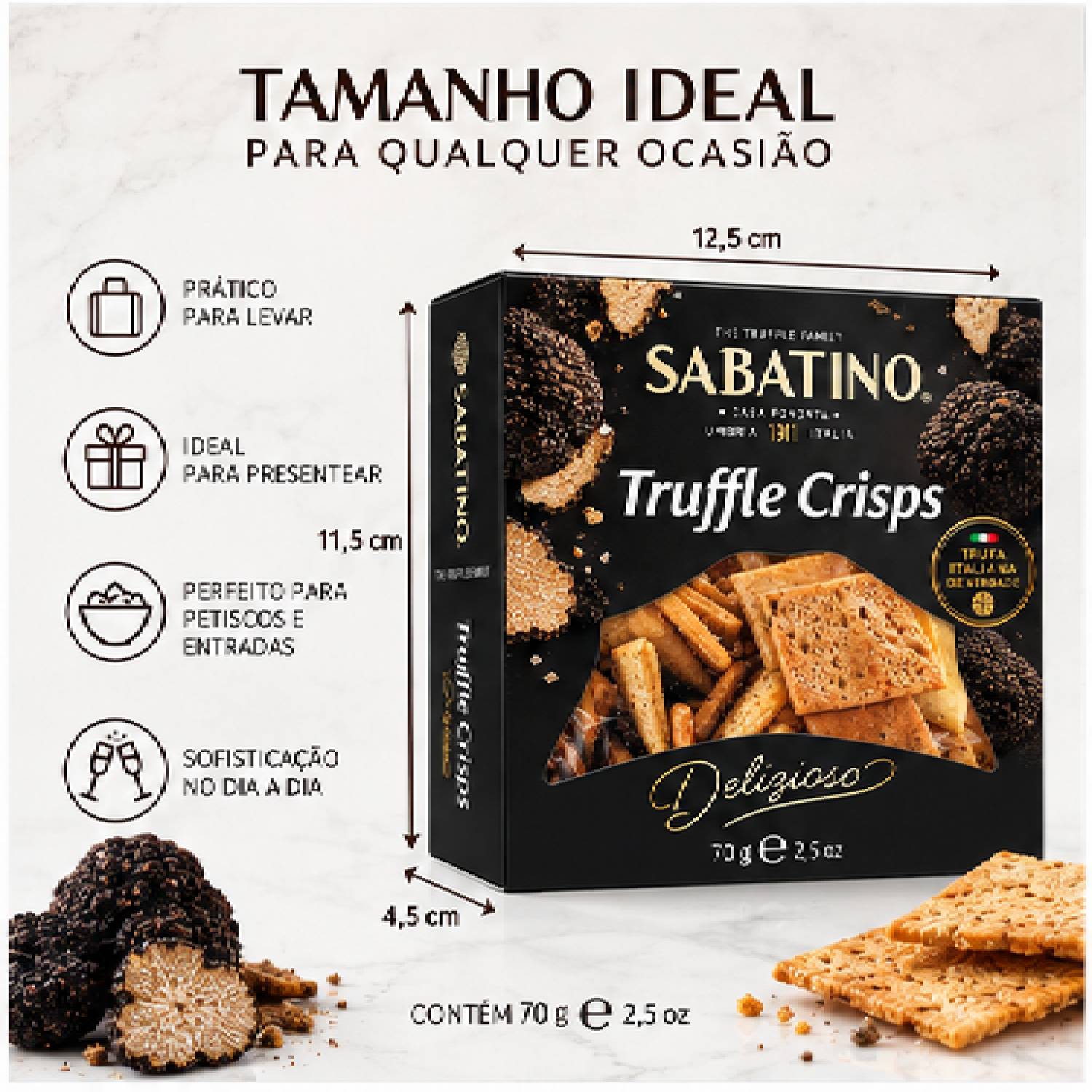 Biscoito de Trufa Sabatino Truffle Crisps 70g foto 2