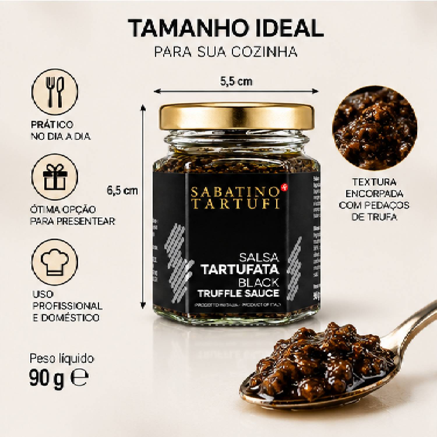 Molho de Trufa Negra Sabatino Tartufi Salsa Tartufata 90g foto 2