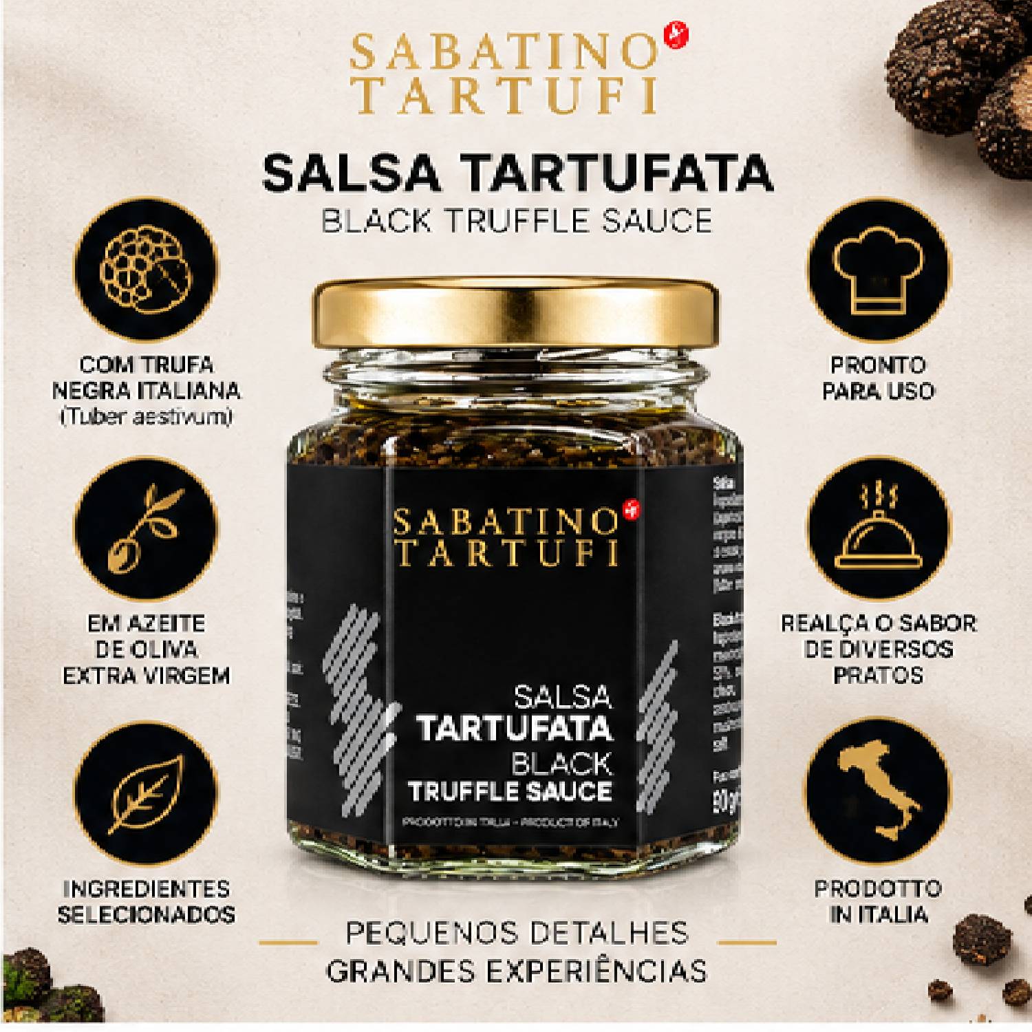 Molho de Trufa Negra Sabatino Tartufi Salsa Tartufata 90g foto 4