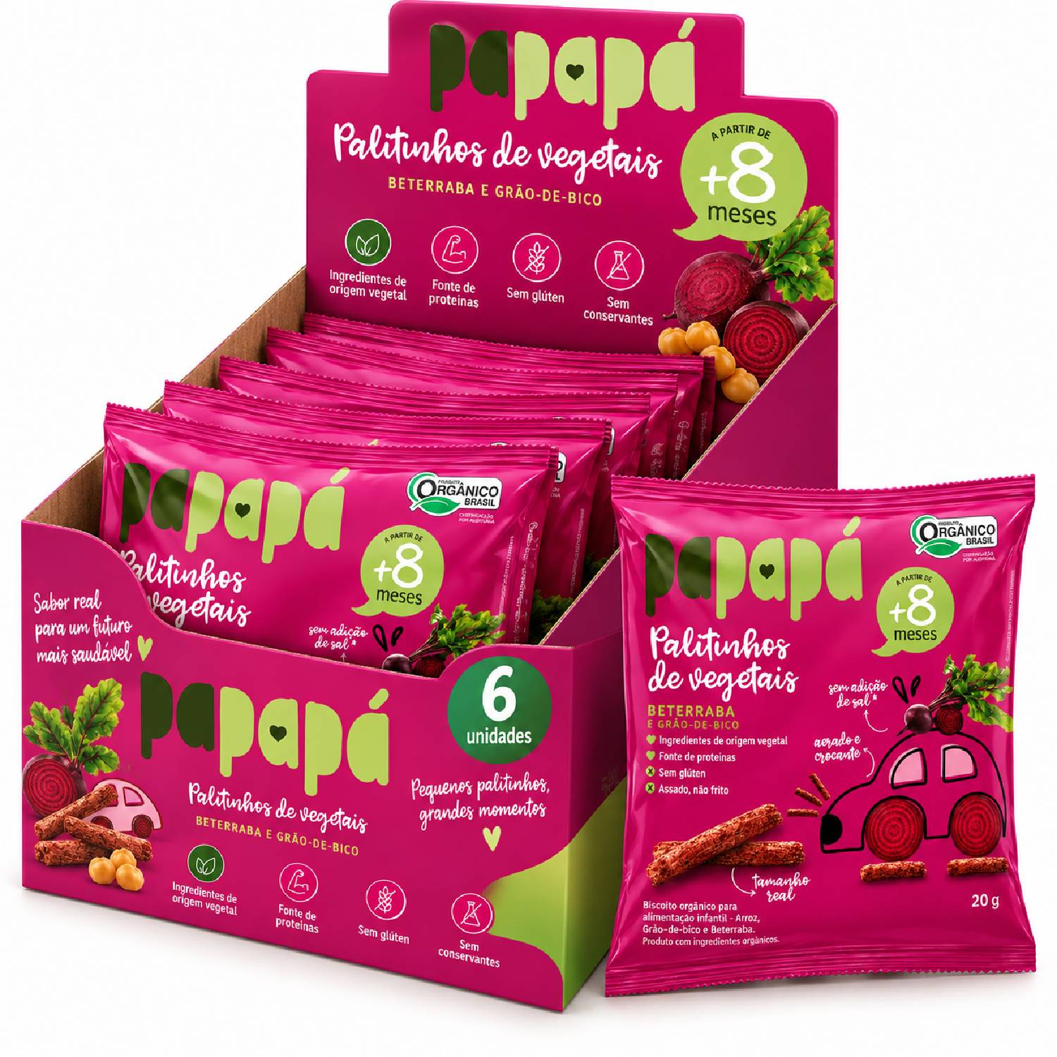 kit 6 Palitinho Orgânico de Beterraba PAPAPÁ 20g