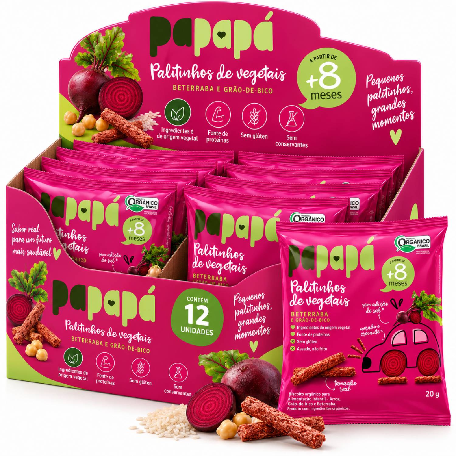 kit 12 Palitinho Orgânico de Beterraba PAPAPÁ 20g