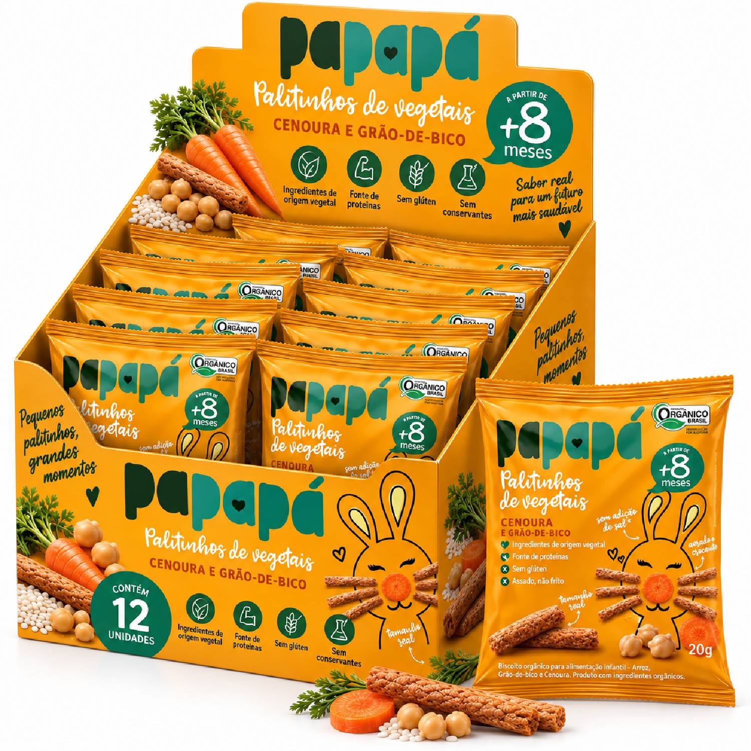 Kit 12 Palitinho Orgânico de Cenoura PAPAPÁ 20g