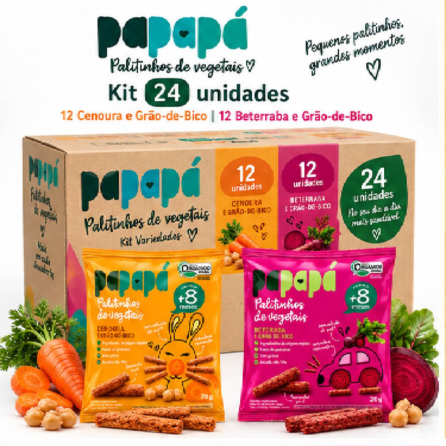 Kit Escolar 24 Palitinho Orgânico PAPAPÁ Cenoura e Beter 20g foto 2