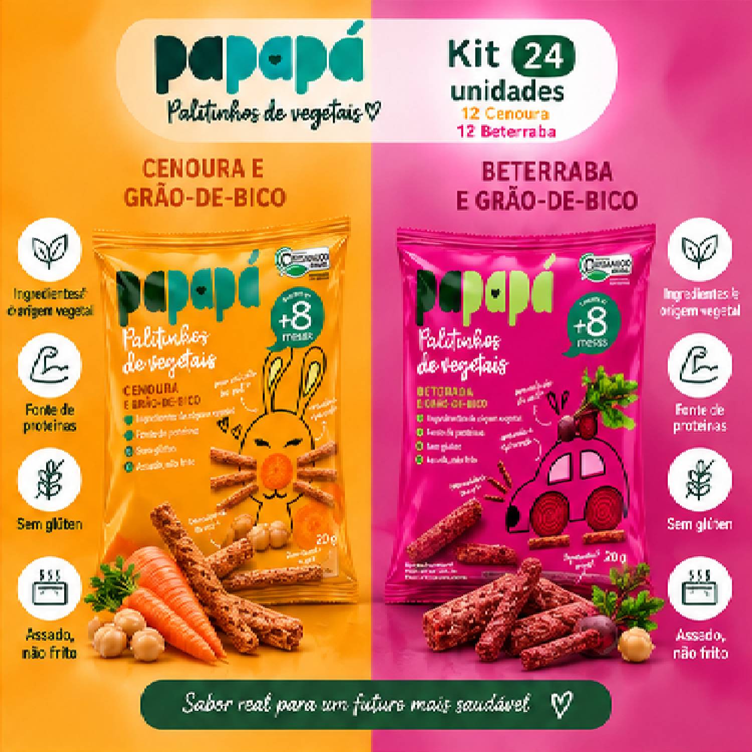 Kit Escolar 24 Palitinho Orgânico PAPAPÁ Cenoura e Beter 20g foto 3