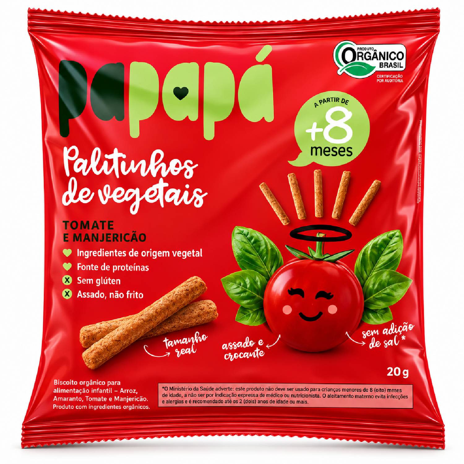 Palitinho Orgânico de Tomate e Manjericão PAPAPÁ 20g